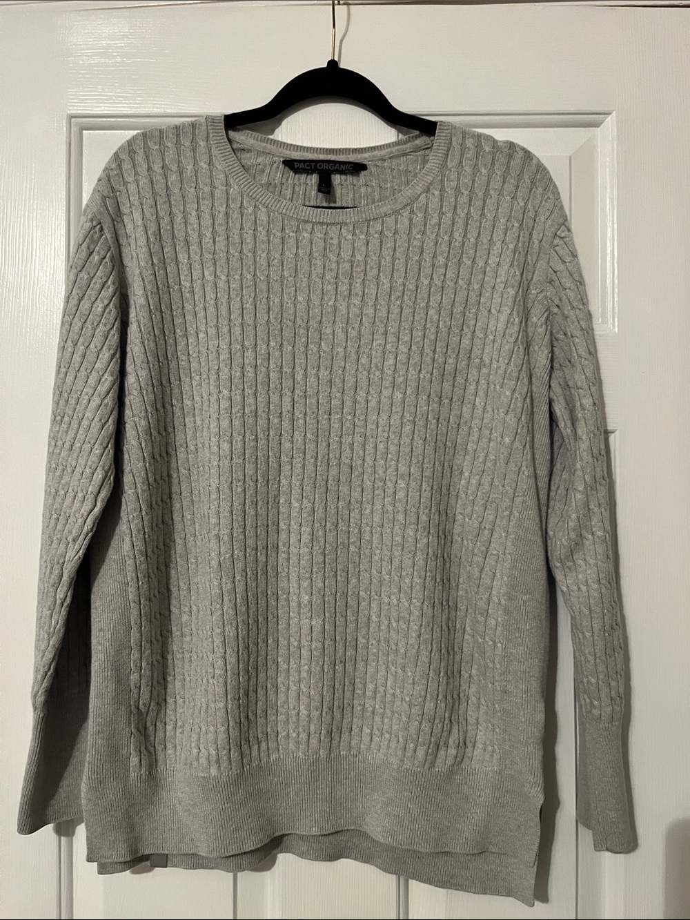 PACT Organic Light Gray Cable Knit Sweater